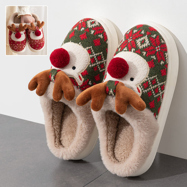 Mom Cute Christmas Elk Plush Slippers