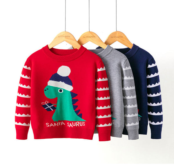 Autumn And Winter Christmas Dinosaur Boys Baby Cartoon Bottoming Sweater