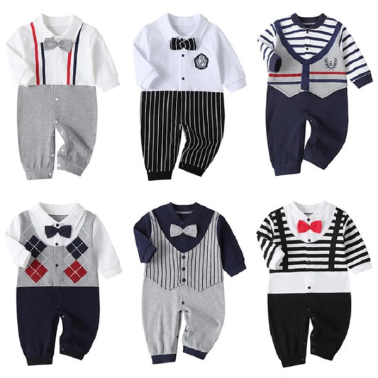 Newborn Baby Romper Fall Long Sleeves Bowtie Style Jumpsuits