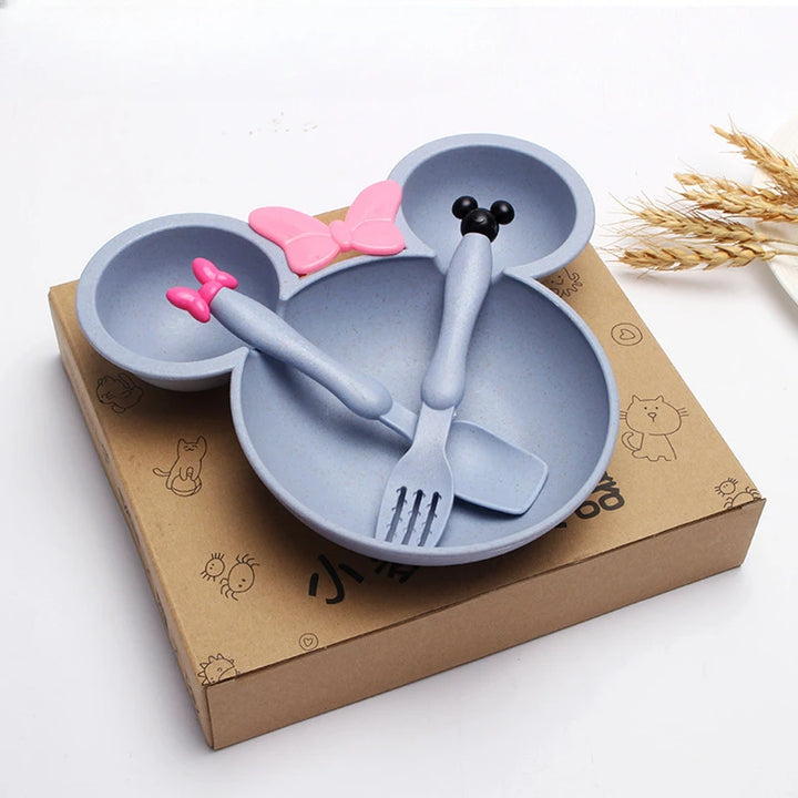 3Pcs/set Cartoon Wheat Straw Baby Plate with Spoon and Fork