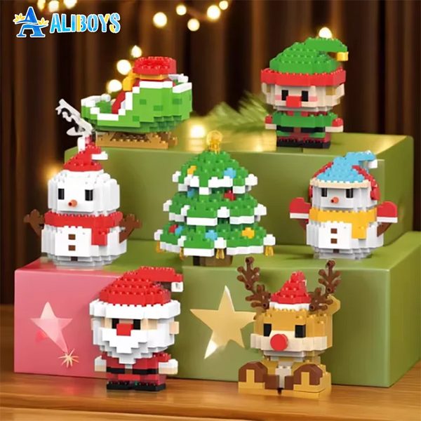 Christmas Building Block Santa Claus Snowman Elk Tree Micro Brick Puzzle Assembly Model Home Decoration Xmas Party Gift Kid Toy