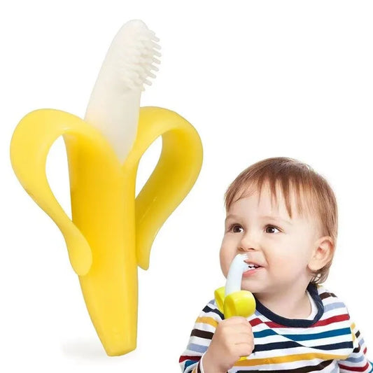 Banana Shape Safe Silicone Training Toothbrush - BPA Free Banana Teething