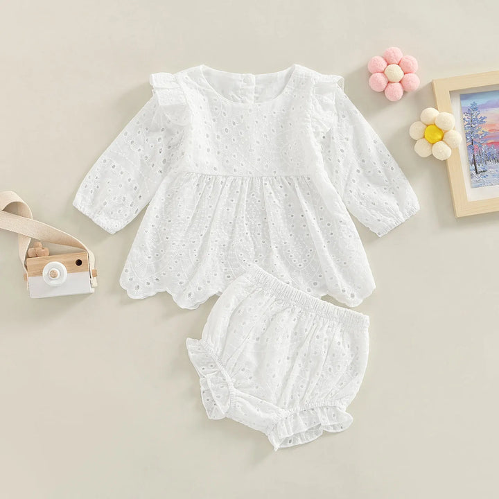 White Baby Girl Long Sleeve Solid Color Clothes Set | Stylish and Comfortable | momchecklist.com