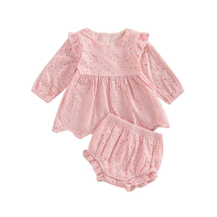 Pink Baby Girl Long Sleeve Solid Color Clothes Set | Stylish and Comfortable | momchecklist.com