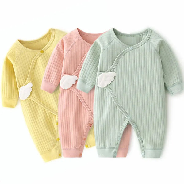 Lawadka Spring Autumn Baby Girl and Boy Romper Cotton Solid Soft Jumpsuit With Wing