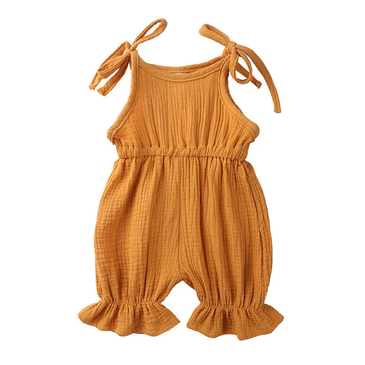 Yellow baby girl cotton jumpsuit with cute design from momchecklist