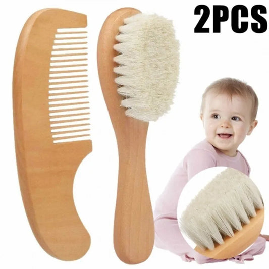 2pcs Gentle Wooden Baby Hair Brush Comb