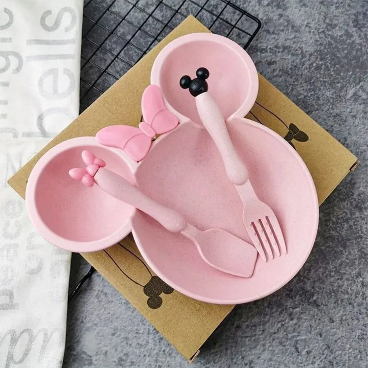 3Pcs/set Cartoon Wheat Straw Baby Plate with Spoon and Fork - Momchecklist