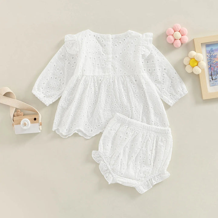 White Baby Girl Long Sleeve Solid Color Clothes Set | Stylish and Comfortable | momchecklist.com