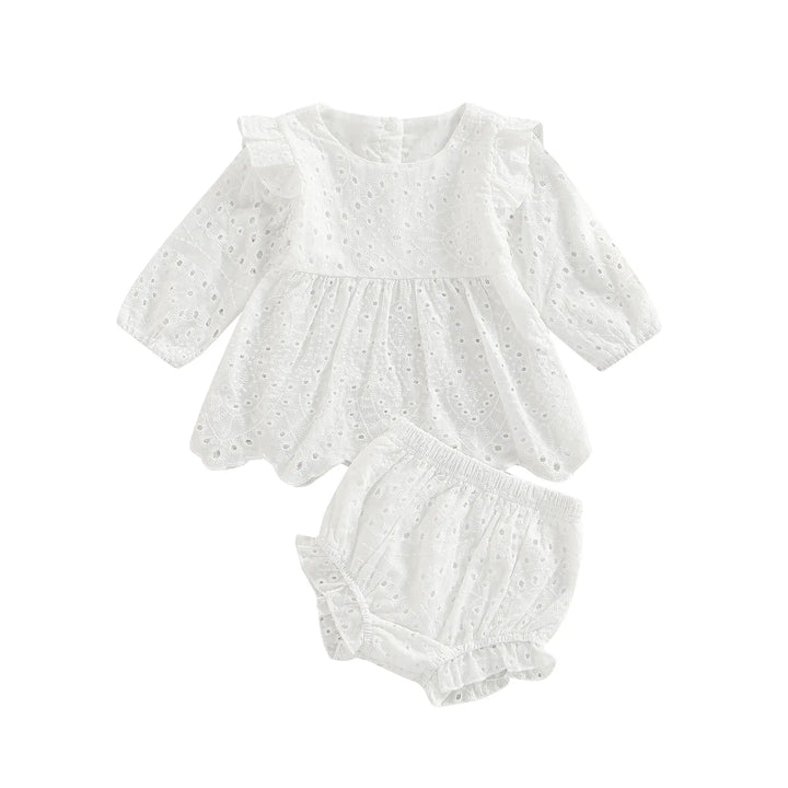 White Baby Girl Long Sleeve Solid Color Clothes Set | Stylish and Comfortable | momchecklist.com