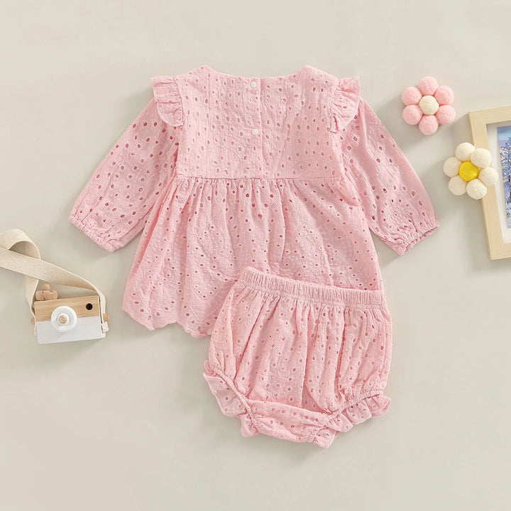 Pink Baby Girl Long Sleeve Solid Color Clothes Set | Stylish and Comfortable | momchecklist.com