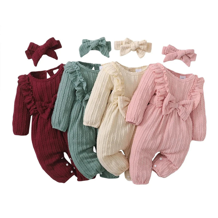 Baby Girl Solid Ruffled Clothing with Headband - Momchecklist