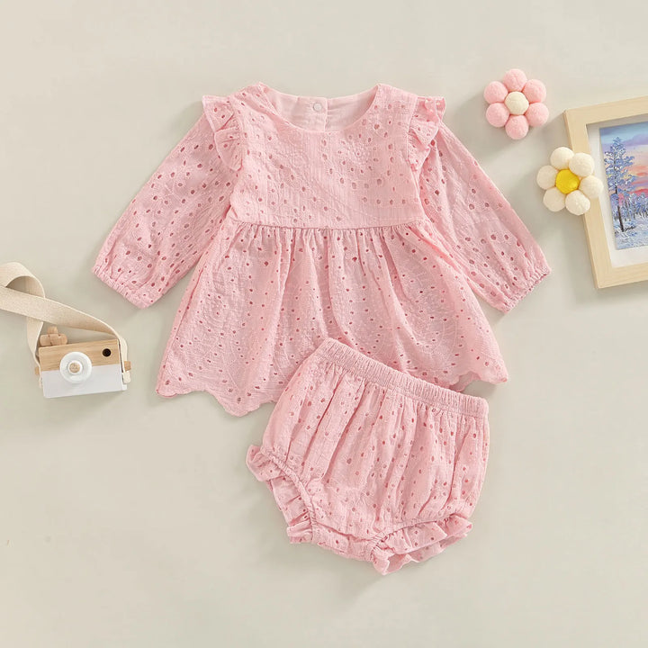 Pink Baby Girl Long Sleeve Solid Color Clothes Set | Stylish and Comfortable | momchecklist.com