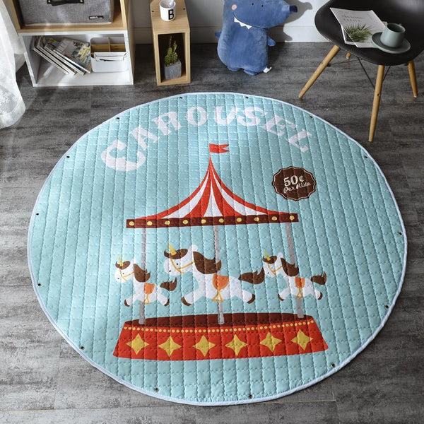 Round Fabric Baby Crawling Children's Play Mat, Toy Storage Blanket, Cotton Crawling Mat