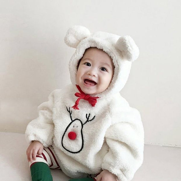 Baby Snowman Elk Long-sleeved Velvet Wrapper Christmas Romper