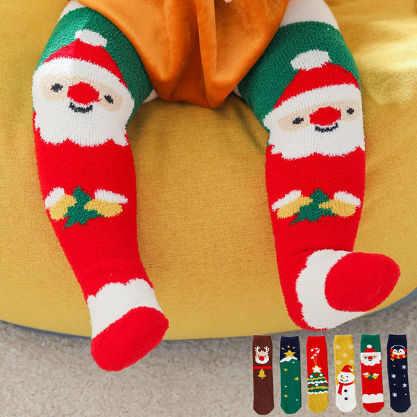 New Baby Christmas Cartoon Coral Velvet Stockings